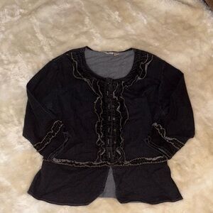 Chic Black Ruffled black denim jacket plus size 22 #layer#baddie#blackdenim#gno